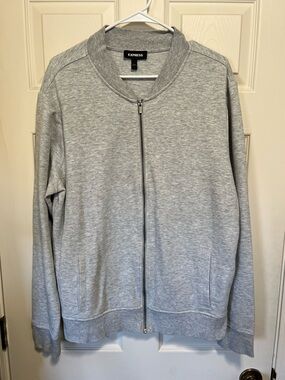 Express Heather Gray Zip-Up Sweatshirt Jacket